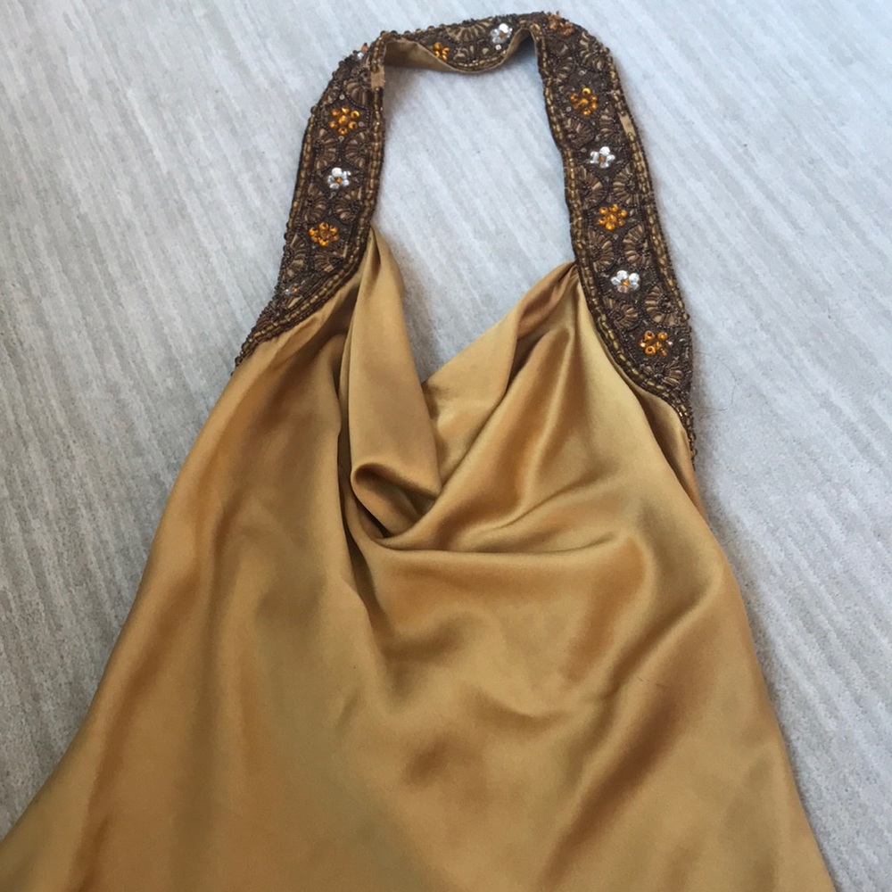 Beaded silk cowel neck halter top